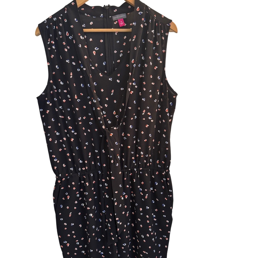 Vince Camuto Jumpsuit Women's M Black Floral Sleeveless Tie Waist Casual Summer - Picture 2 of 11